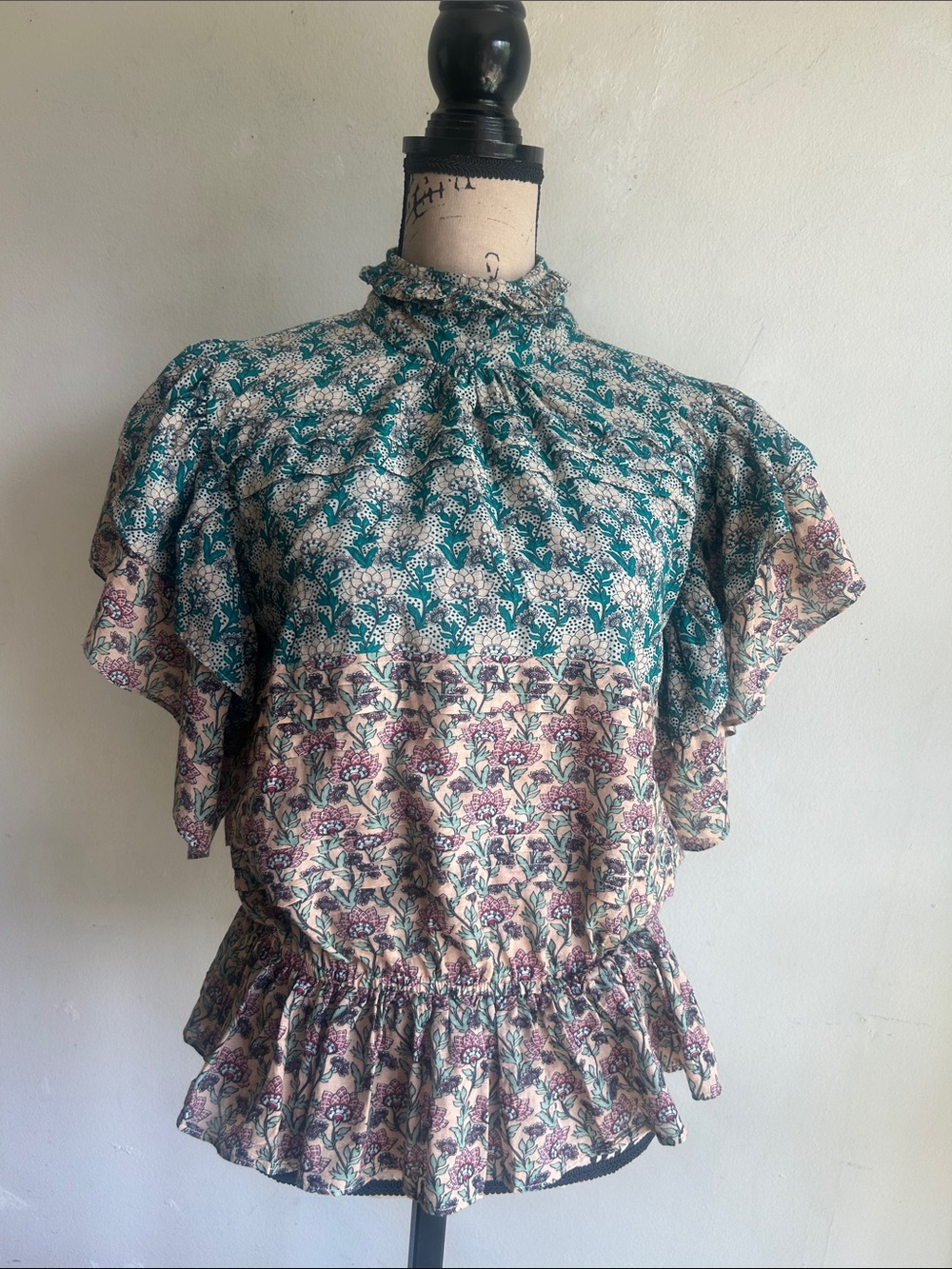 Anthropologie Letruebe Floral Peasant Peplum Blouse Size Small